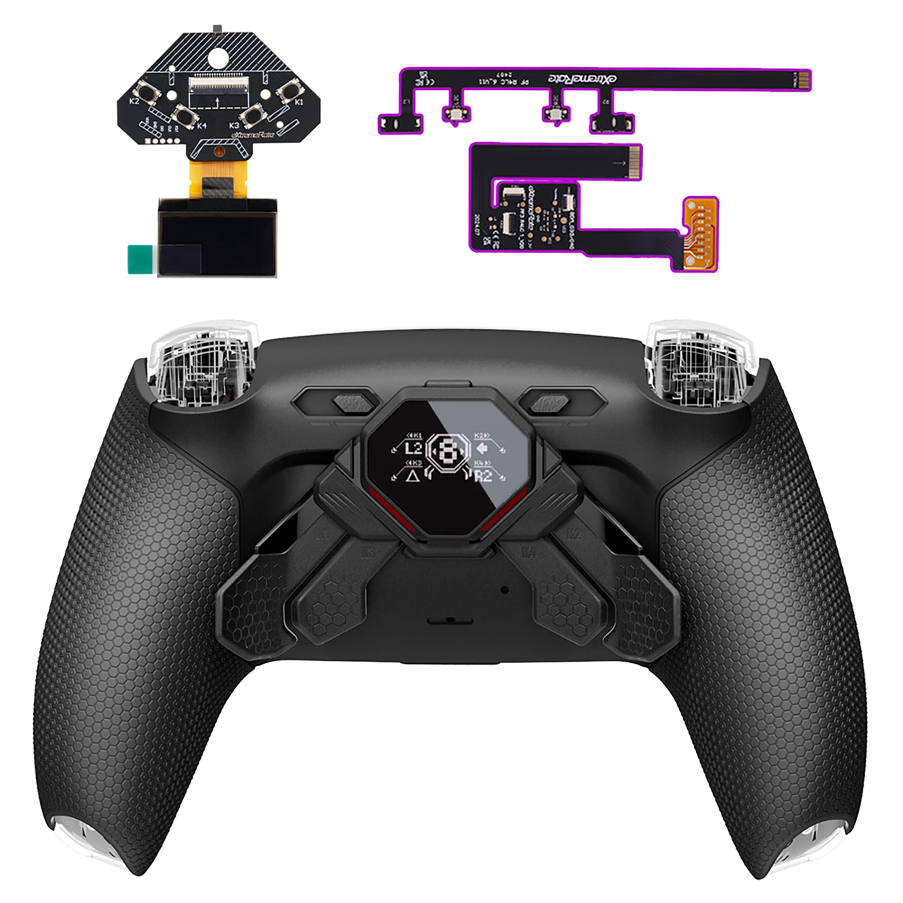 eXtremeRate Rubberized Black SPARK Back Paddles Kit with OLED Display ...