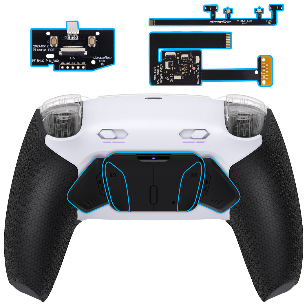 eXtremeRate Rubberized White Black - Black Back Buttons Remappable RISE4 Plus MAX Back Paddles Kit with Clicky Trigger Stops & Rubberized Grip for PS5 Controller BDM-010/020 - HKCPFM004