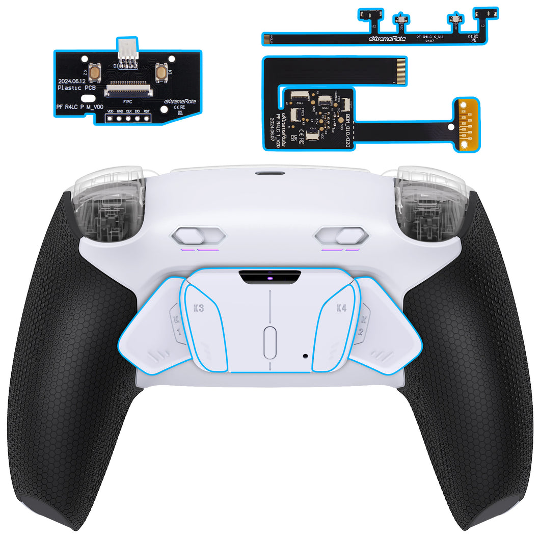 eXtremeRate Rubberized White Black - White Back Buttons Remappable RISE4 Plus MAX Back Paddles Kit with Clicky Trigger Stops & Rubberized Grip for PS5 Controller BDM-010/020 - HKCPFM003