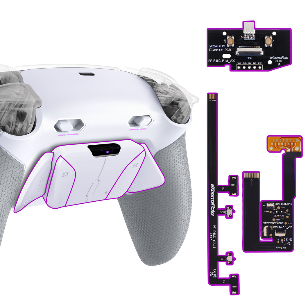 eXtremeRate Rubberized White Gray Remappable RISE4 Plus MAX Back Paddles Kit with Clicky Trigger Stops & Rubberized Grip for PS5 Controller BDM-030/040/050 - HKCPFM002M2