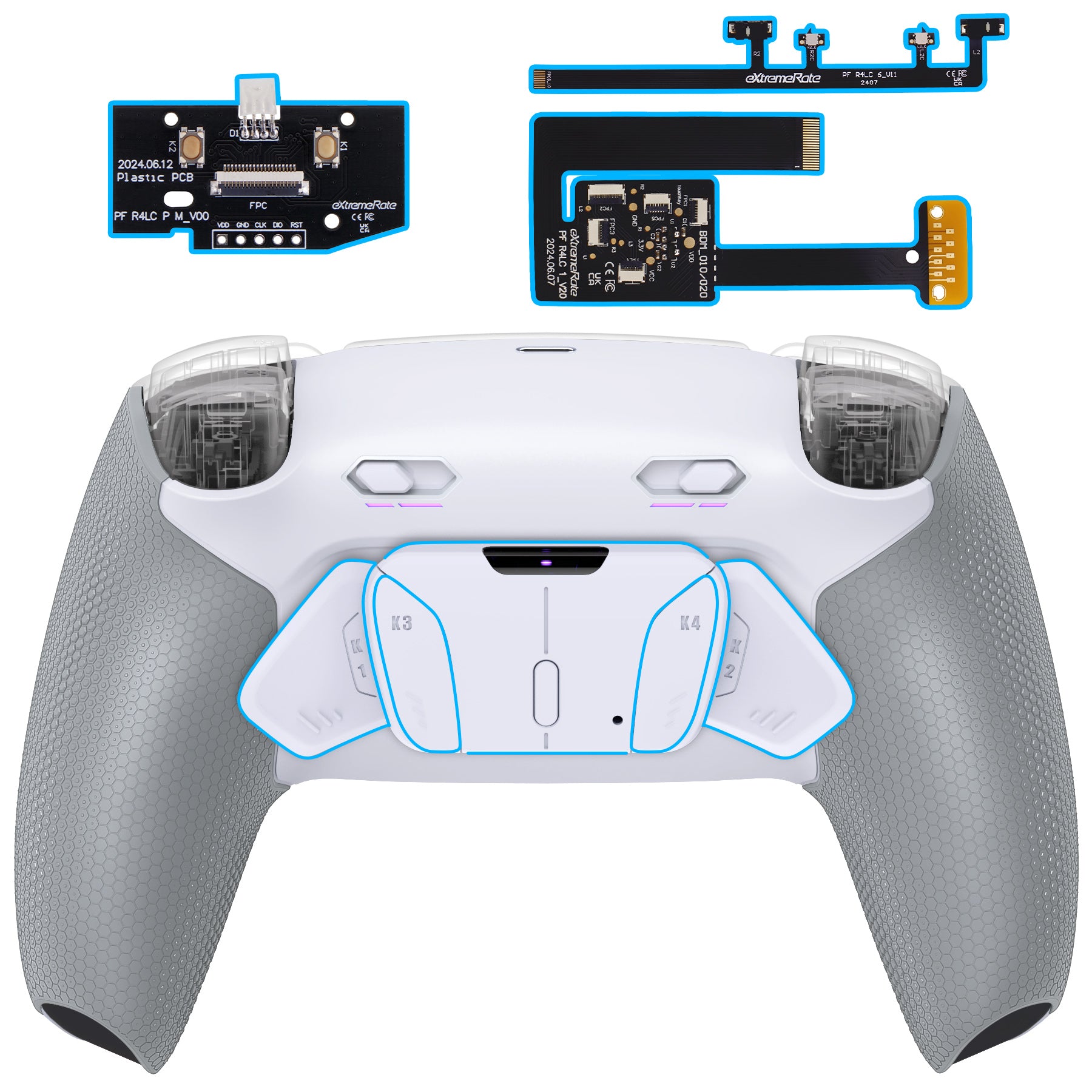 eXtremeRate Rubberized White Gray Remappable RISE4 Plus MAX Back ...