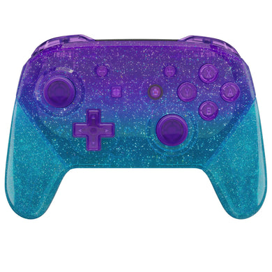 eXtremeRate Glitter Gradient Translucent Bluebell & Blue Replacement Full Set Shell Faceplate Backplate Handles For Nintendo Switch Pro -FRP359WS - Extremerate Wholesale