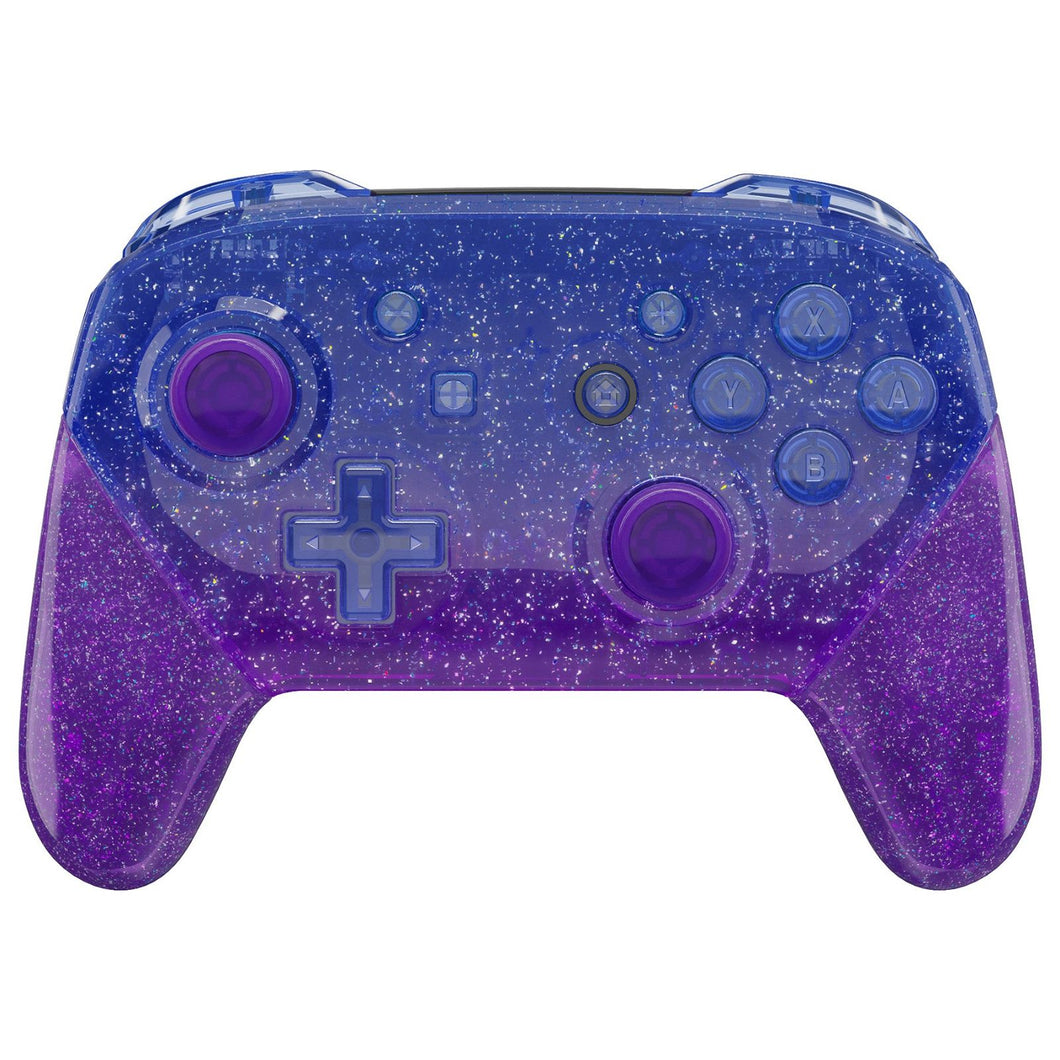 eXtremeRate Glitter Gradient Translucent Bluebell Replacement Full Set Shell Faceplate Backplate Handles For Nintendo Switch Pro -FRP357WS - Extremerate Wholesale