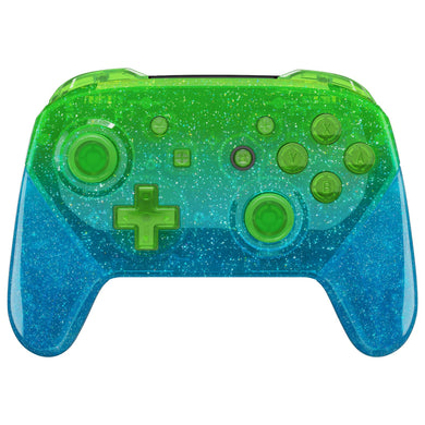 eXtremeRate Glitter Gradient Translucent Green Blue Replacement Full Set Shell Faceplate Backplate Handles For Nintendo Switch Pro -FRP358WS - Extremerate Wholesale