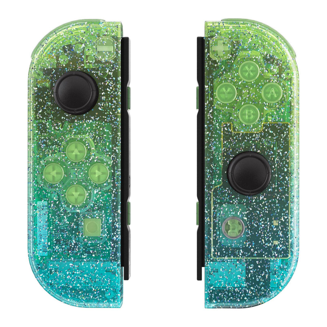 eXtremeRate Glitter Gradient Translucent Green Blue Shells For NS Switch Joycon & OLED Joycon - CP342WS - Extremerate Wholesale