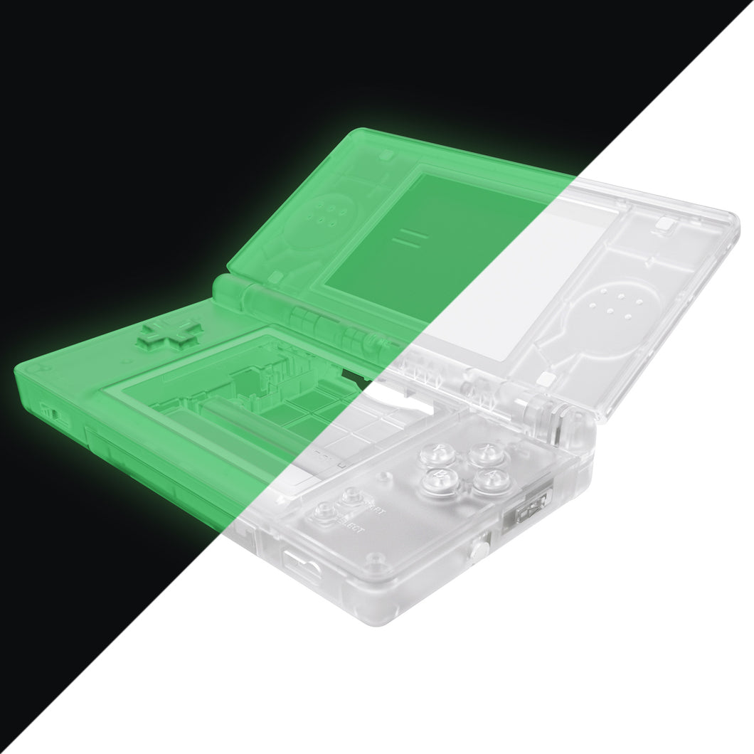 eXtremeRate Glow in Dark - Green Replacement Full Housing Shell & Buttons with Screen Lens for Nintendo DS Lite NDSL - DSLM5009
