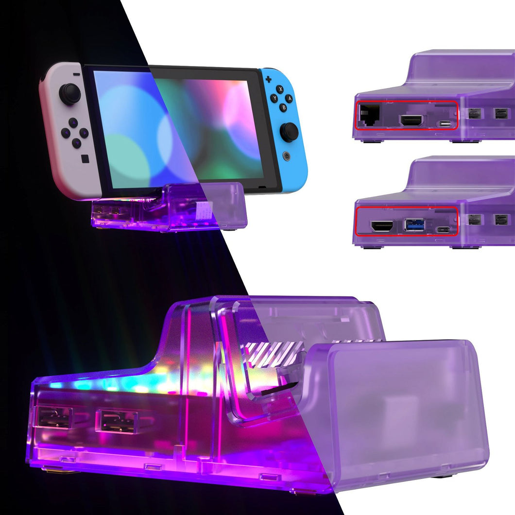eXtremeRate LED Version Clear Atomic Purple AiryDocky DIY Kit Replacement Shell Case with IR Remote Control for Nintendo Switch & Switch OLED Dock- LLNSM004L - Extremerate Wholesale