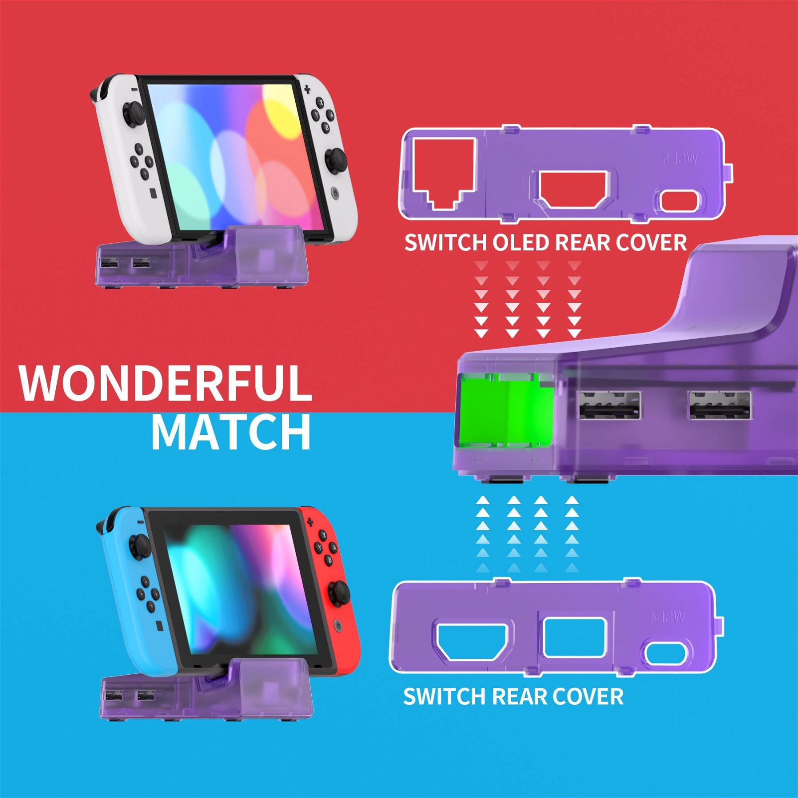 eXtremeRate LED Version Clear Atomic Purple AiryDocky DIY Kit