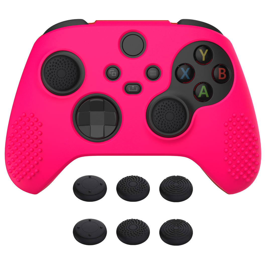 3D Studded Edition Bright Pink Ergonomic Silicone Case Skin With 6 Black Thumb Grip Caps For Xbox Series X/S Controller-SDX3019