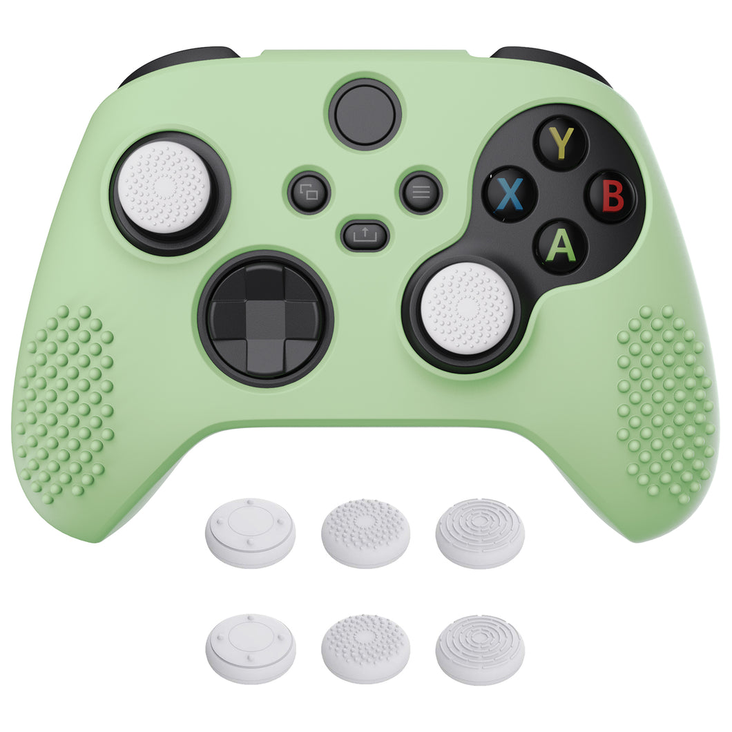 3D Studded Edition Matcha Green Ergonomic Silicone Case Skin With 6 White Thumb Grip Caps For Xbox Series X/S Controller-SDX3021
