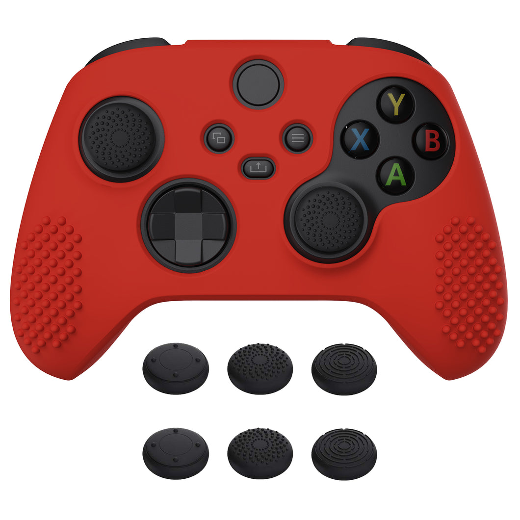 3D Studded Edition Passion Red Ergonomic Silicone Case Skin With 6 Black Thumb Grip Caps For Xbox Series X/S Controller-SDX3014