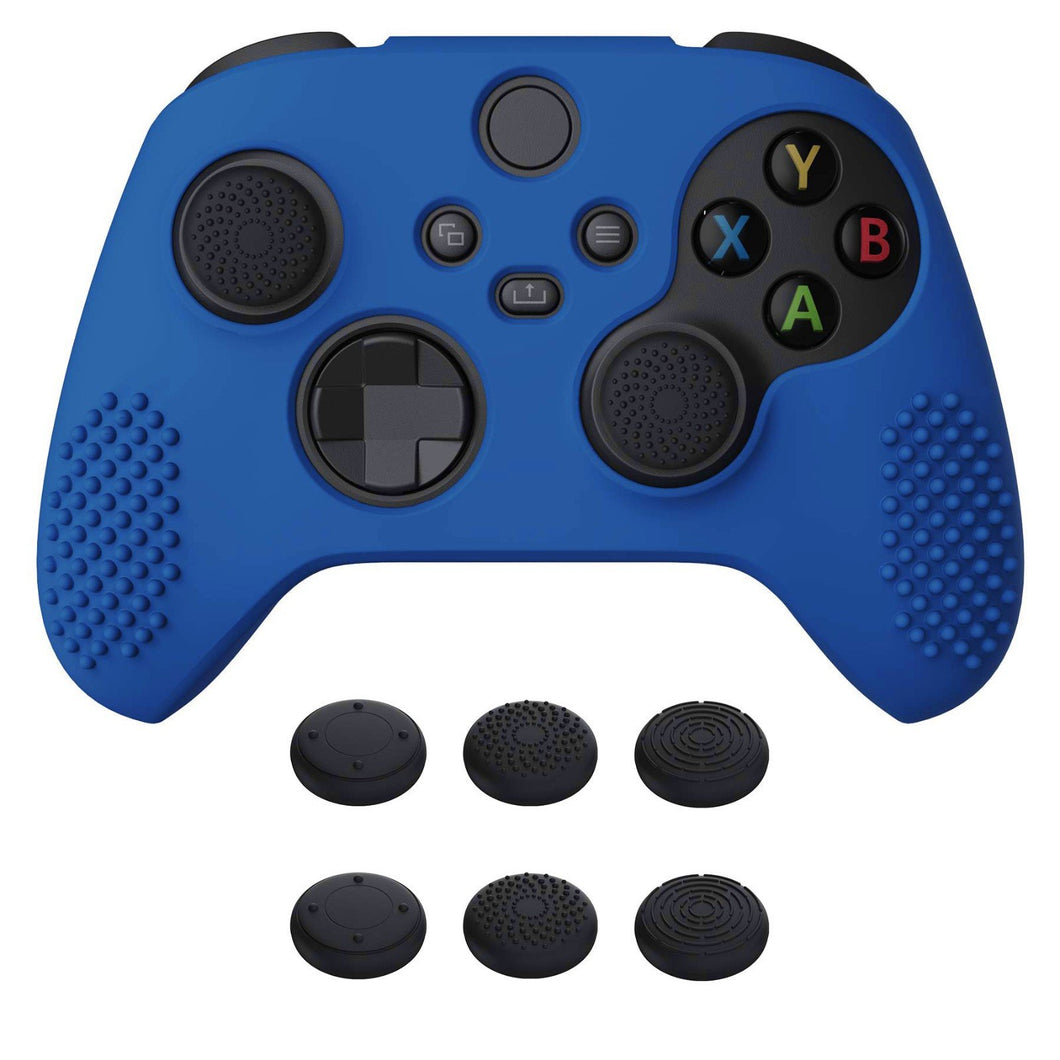 3D Studded Edition Deep Blue Ergonomic Silicone Case Skin With 6 Black Thumb Grip Caps For Xbox Series X/S Controller-SDX3008