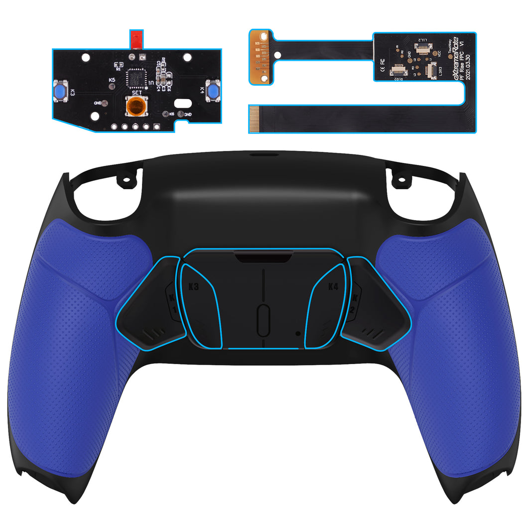Blue Rubberized Grip Remappable Rise4 Remap Kit With Upgrade Board + Redesigned Back Shell + 4 Back Buttons Compatible With PS5 Controller BDM-010 & BDM-020 - YPFU6003