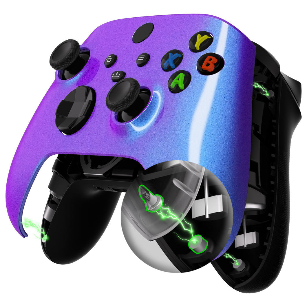 Chameleon Blue Purple Magnetic Replacement Front Housing Shell With Accent Rings For Xbox Series X & S Controller & Xbox Core Controller Model 1914 - MX3P3005WS