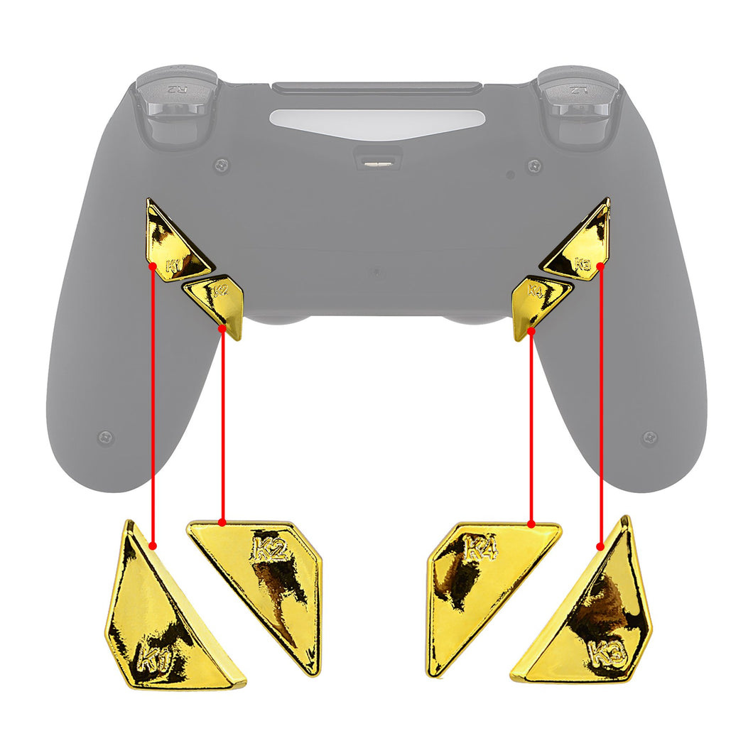 Chrome Gold Replacement Ergonomic Back Buttons, K1 K2 K3 K4 Paddles Compatible With PS4 Controller Dawn Remap Kit (Only fits with eXtremeRate Remap Kit)-P4GZ016