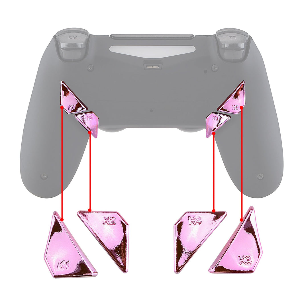 Chrome Pink Replacement Ergonomic Back Buttons, K1 K2 K3 K4 Paddles Compatible With PS4 Controller Dawn Remap Kit (Only fits with eXtremeRate Remap Kit)-P4GZ023