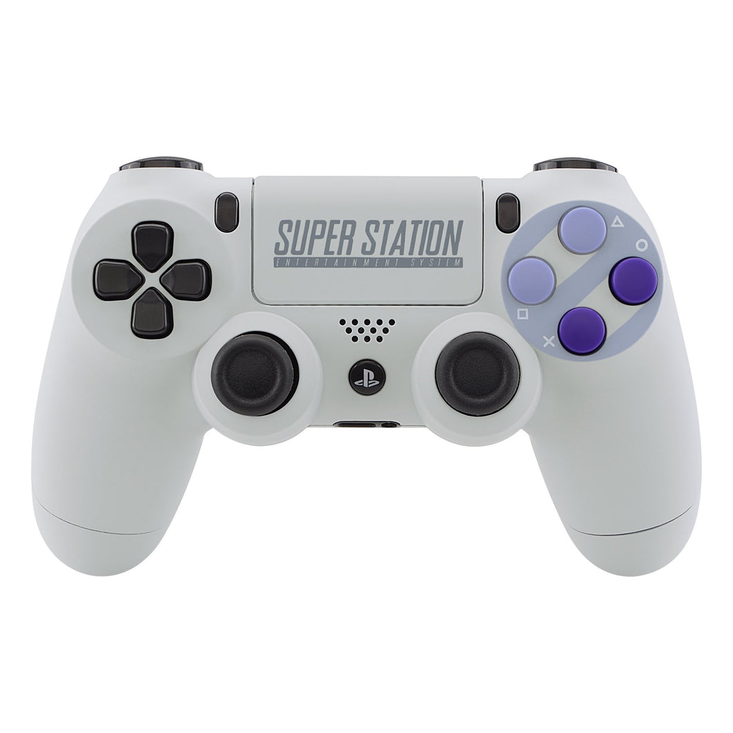 Classics SNES Style Front and Back Shells with Touchpad and Purple Button Kit Compatible With PS4 Gen2 Controller-EXOEM651