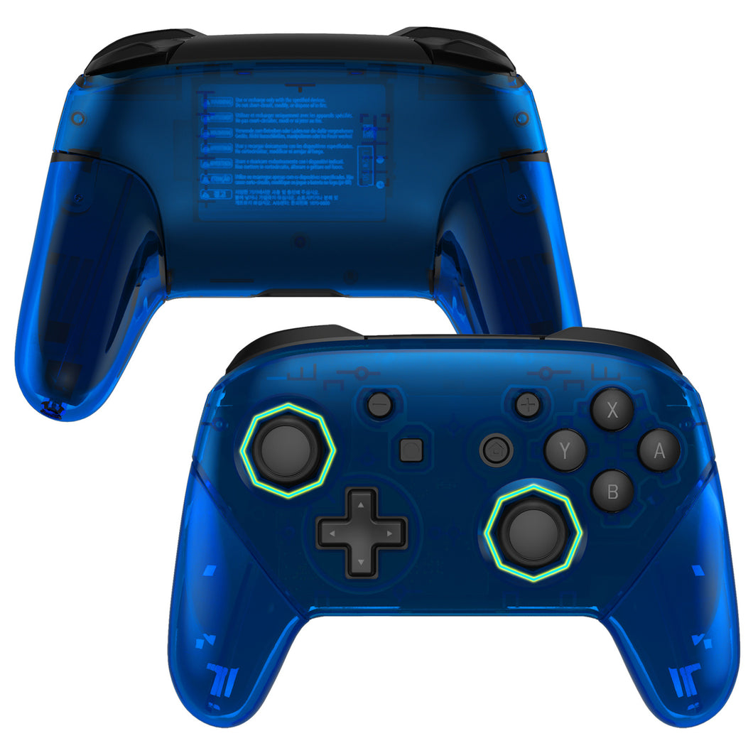 Clear Blue Octagonal Gated Sticks Full Shells And Handle Grips For NS Pro Controller-FRE616WS