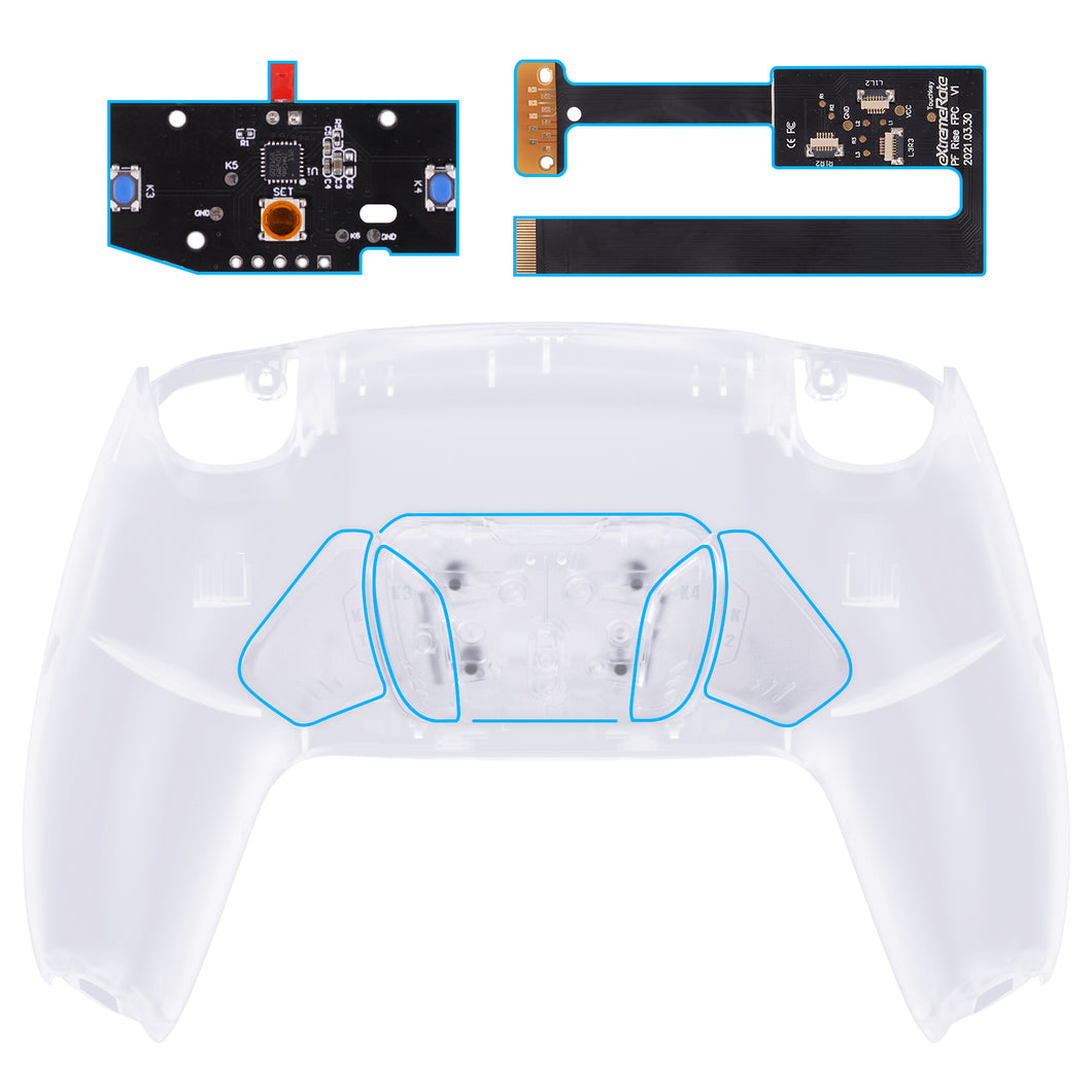 Clear Remappable Rise4 Remap Kit With Upgrade Board + Redesigned Back Shell + 4 Back Buttons Compatible With PS5 Controller BDM-010 & BDM-020 - YPFM5001