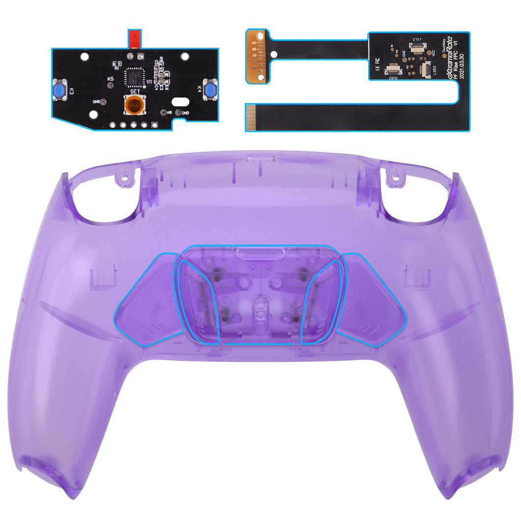 Clear Purple Remappable Rise4 Remap Kit With Upgrade Board + Redesigned Back Shell + 4 Back Buttons Compatible With PS5 Controller BDM-010 & BDM-020 - YPFM5002