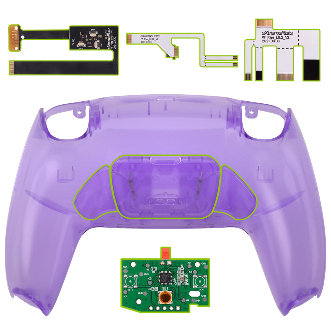 Clear Purple Rise 2.0 Remap Kit With Upgrade Board + Redesigned Back Shell + Back Buttons Compatible With PS5 Controller BDM-010 & BDM-020 - XPFM5002G2