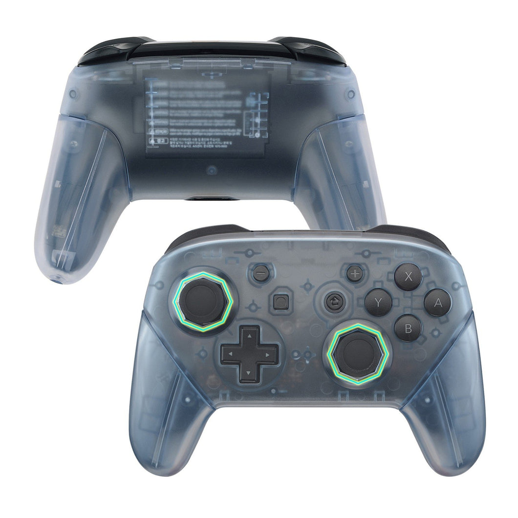 Clear Glacier Blue Octagonal Gated Sticks Full Shells And Handle Grips For NS Pro Controller-FRE606WS