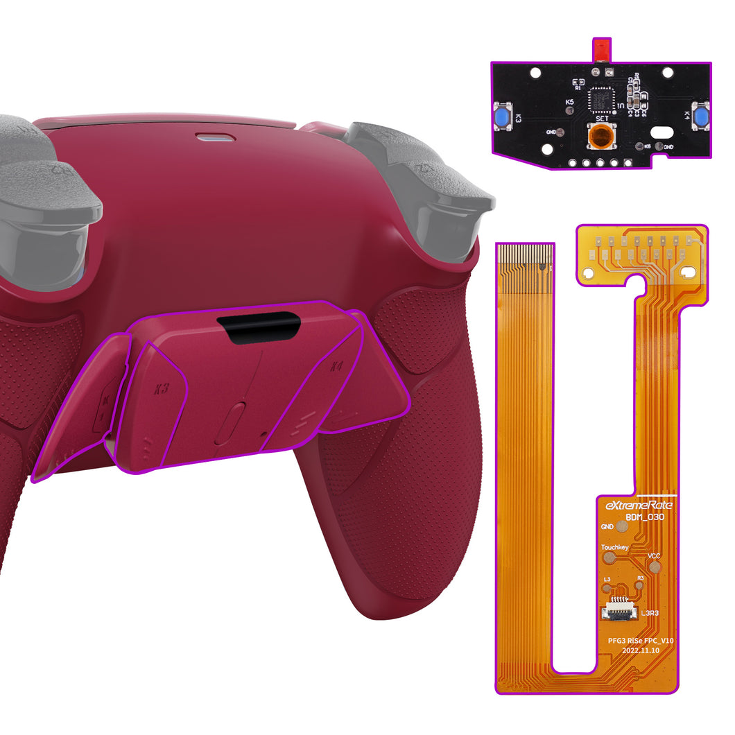 Cosmic Red Rubberized Grip Programable Rise4 Remap Kit With Upgrade Board + Redesigned Back Shell + 4 Back Buttons Compatible With PS5 Controller BDM-030 - YPFU6008G3