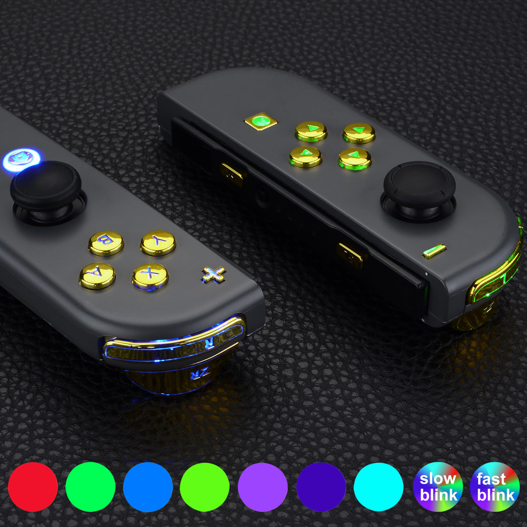 7 Colors 9 Modes Button Control DFS LED Kit With Glossy Chrome Gold Classical Symbols Buttons For NS Switch & Switch OLED Model Joycon-NSLED016G2