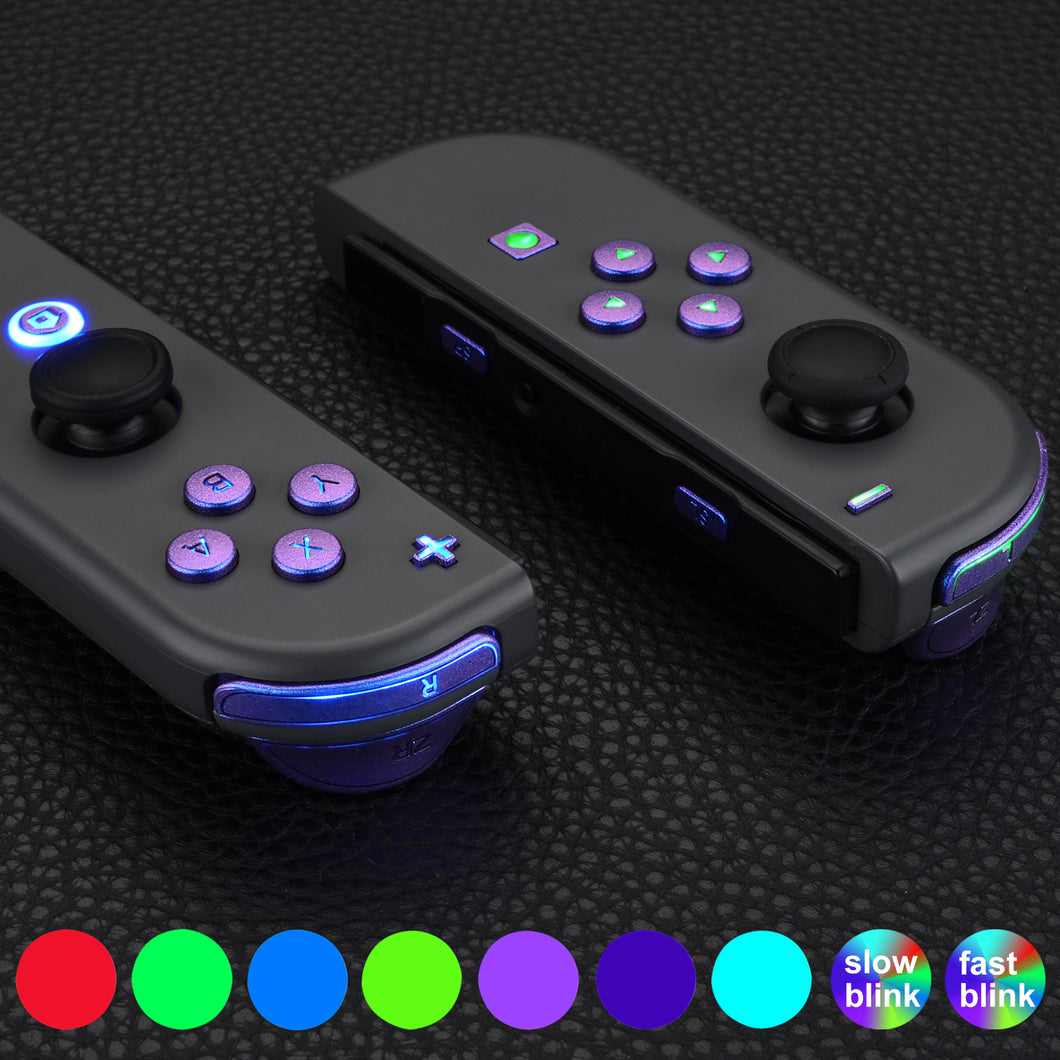 7 Colors 9 Modes Button Control DFS LED Kit With Matte UV Chameleon Blue Purple Classical Symbols Buttons For NS Switch & Switch OLED Model Joycon-NSLED014G2