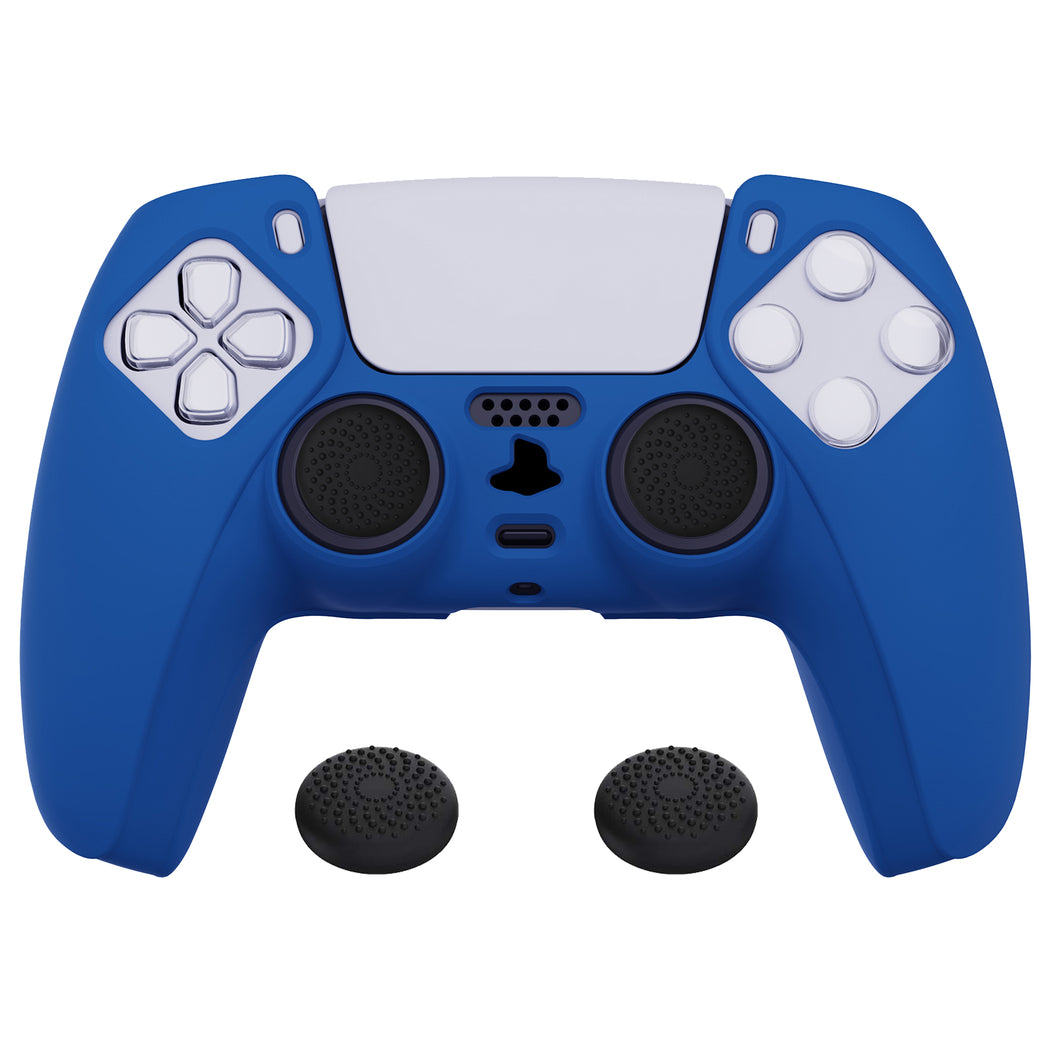 Deep Blue Pure Series Anti-slip Silicone Cover Skin With Black Thumb Grip Caps For PS5 Controller-KOPF018