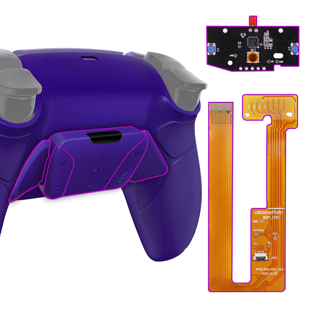 Galactic Purple Rubberized Grip Programable Rise4 Remap Kit With Upgrade Board + Redesigned Back Shell + 4 Back Buttons Compatible With PS5 Controller BDM-030 - YPFU6007G3