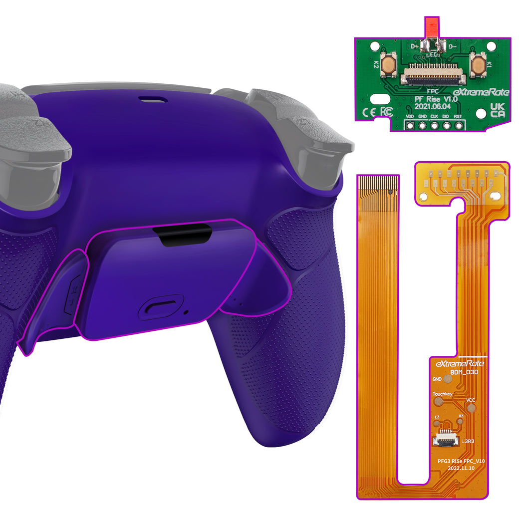 Galactic Purple Rubberized Grip Programble Rise 2.0 Remap Kit With Upgrade Board + Redesigned Back Shell + Back Buttons Compatible With PS5 Controller BDM-030 - XPFU6007G3
