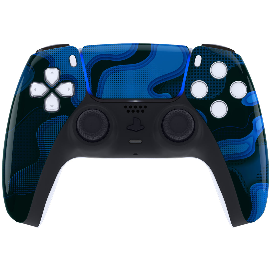 Glossy Blue Black Camouflage Front Shell With Touchpad Compatible With PS5 Controller BDM-010 & BDM-020 & BDM-030 & BDM-040 - ZPFT1050G3WS - Extremerate Wholesale