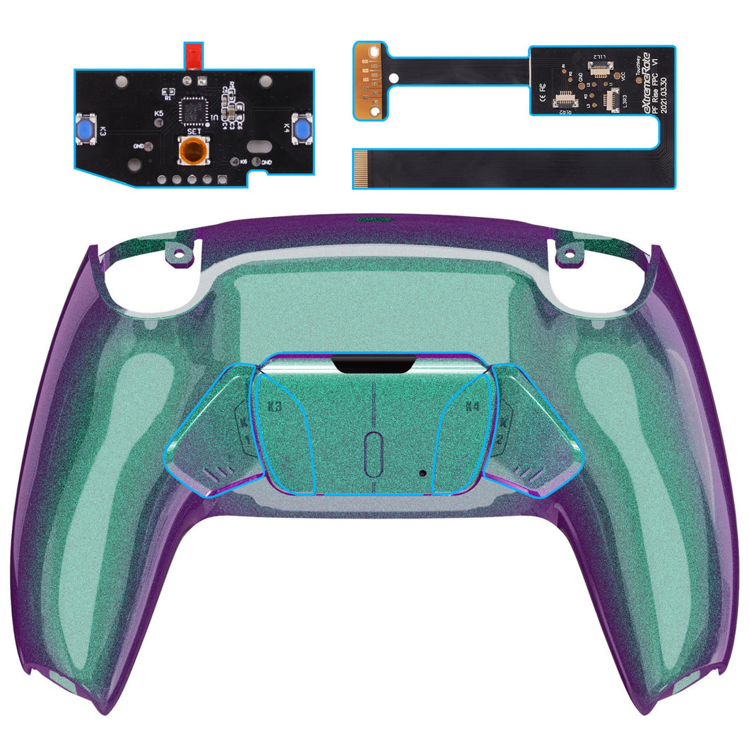 Glossy Chameleon Green Purple Remappable Rise4 Remap Kit With Upgrade Board + Redesigned Back Shell + 4 Back Buttons Compatible With PS5 Controller BDM-010 & BDM-020 - YPFP3009