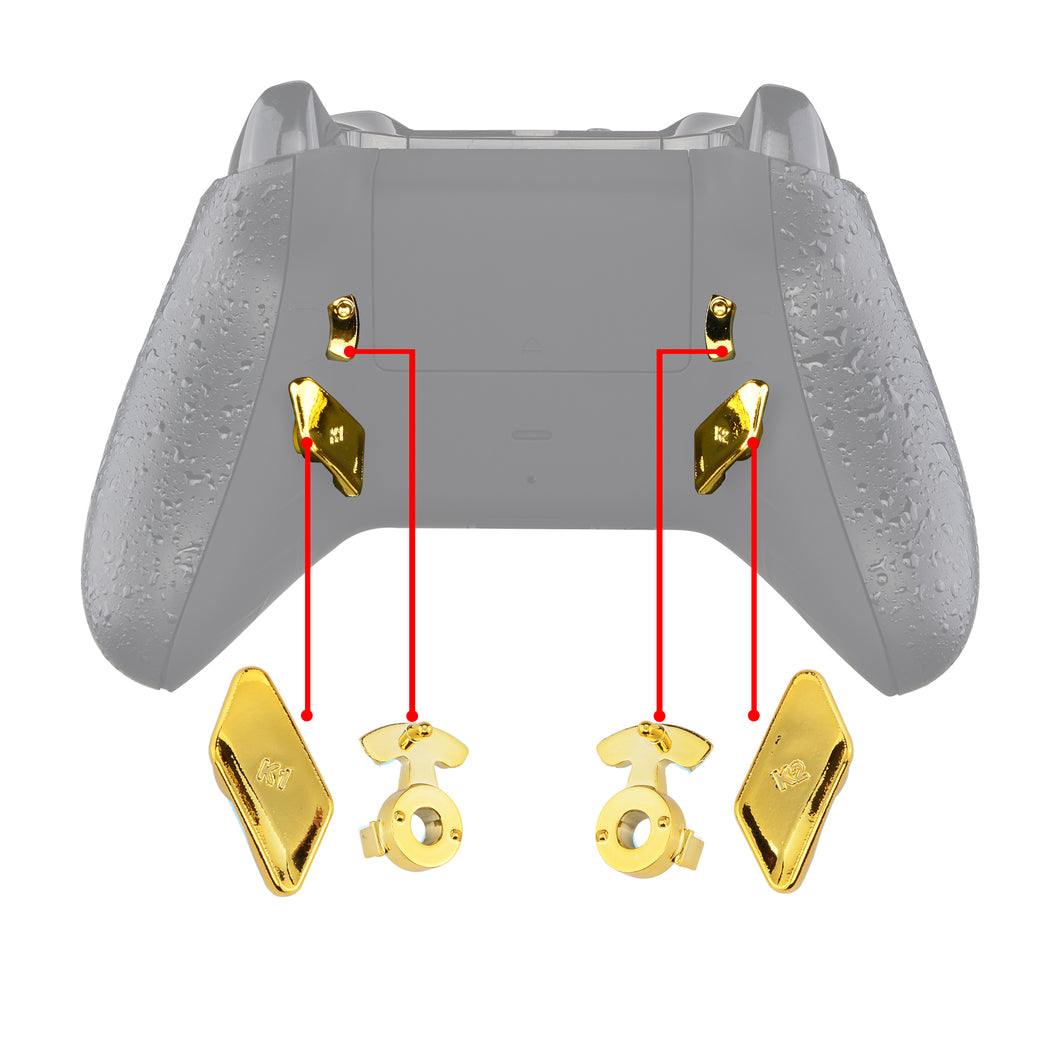 Glossy Chrome Gold Replacement Ergonomic Back Buttons, K1 K2 K3 K4 Paddles for Xbox One S Controller Lofty Remap Kit (Only fits with eXtremeRate Remap Kit)-XOMD0032