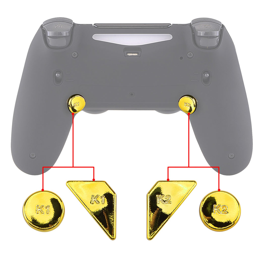 Glossy Chrome Gold Replacement Redesigned Back Buttons K1 K2 Paddles For eXtremeRate Dawn 2.0 Remap Kit Compatible With PS4 Controller-P4GZ051
