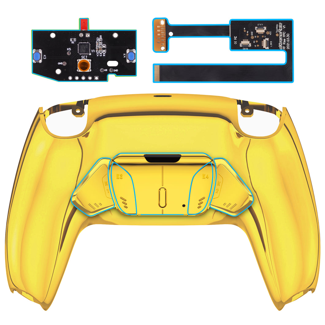 Glossy Gold Remappable Rise4 Remap Kit With Upgrade Board + Redesigned Back Shell + 4 Back Buttons Compatible With PS5 Controller BDM-010 & BDM-020 - YPFD4001