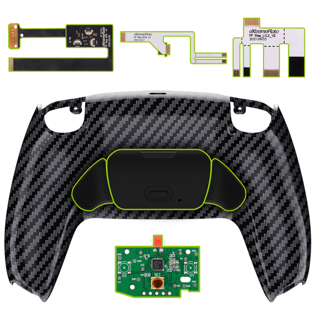 Glossy Graphite Carbon Fiber Rise 2.0 Remap Kit With Upgrade Board + Redesigned Back Shell + Back Buttons Compatible With PS5 Controller BDM-010 & BDM-020 - XPFS2002G2