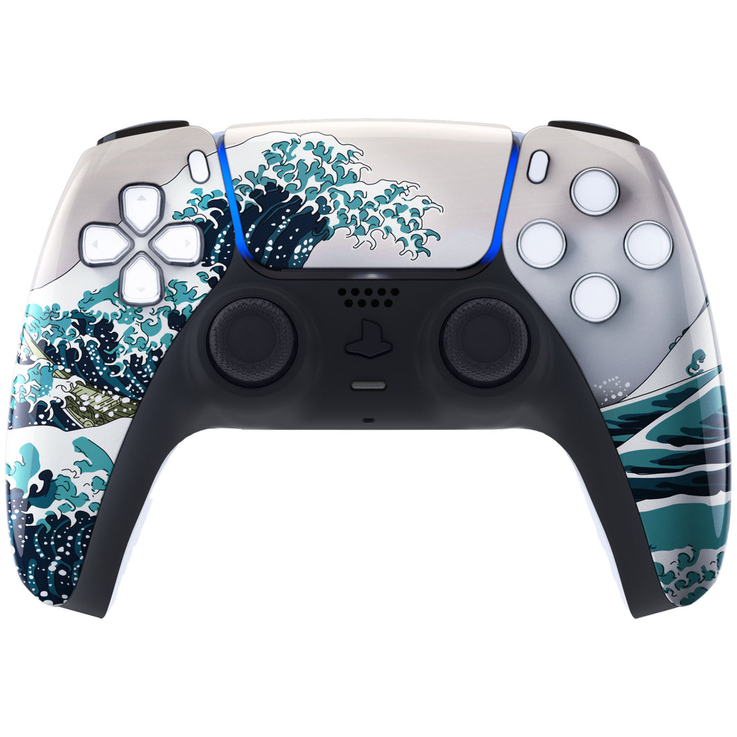 Glossy Great Wave Kanagawa Front Shell With Touchpad Compatible With PS5 Controller BDM-010 & BDM-020 & BDM-030 & BDM-040 - ZPFT1006G3WS