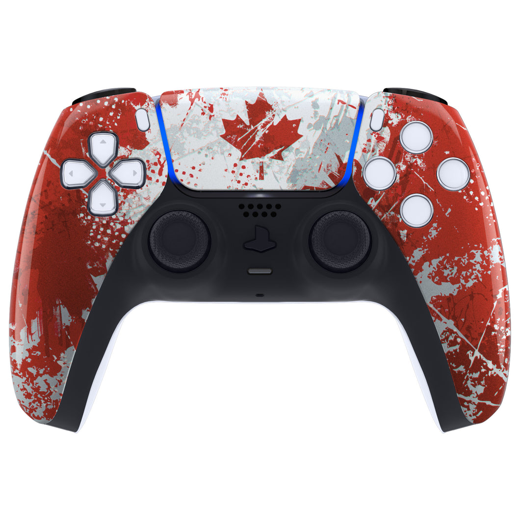 Glossy Impression Canada Flag Front Shell With Touchpad Compatible With PS5 Controller BDM-010 & BDM-020 & BDM-030 & BDM-040 - ZPFT1062G3WS