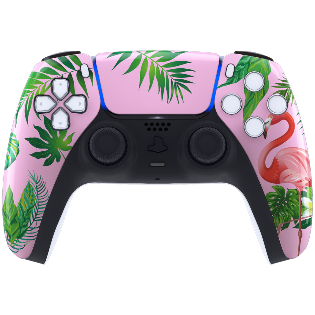 Glossy Tropical Flamingo Front Shell With Touchpad Compatible With PS5 Controller BDM-010 & BDM-020 & BDM-030 & BDM-040 - ZPFT1039G3WS