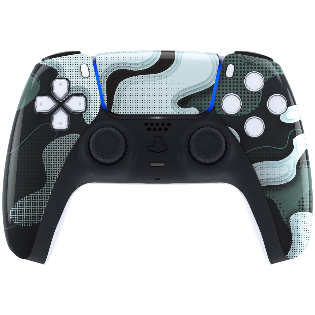 Glossy White Black Camouflage Front Shell With Touchpad Compatible With PS5 Controller BDM-010 & BDM-020 & BDM-030 & BDM-040 - ZPFT1049G3WS