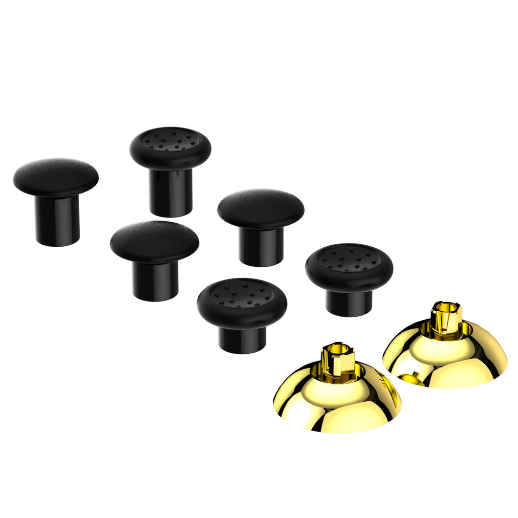 Glossy Chrome Gold And Black ThumbsGear Interchangeable Ergonomic Thumbstick Compatible With PS4 Slim PS4 Pro PS5 Controller With 3 Height Domed And Concave Grips Adjustable Joystick-P4J1108WS
