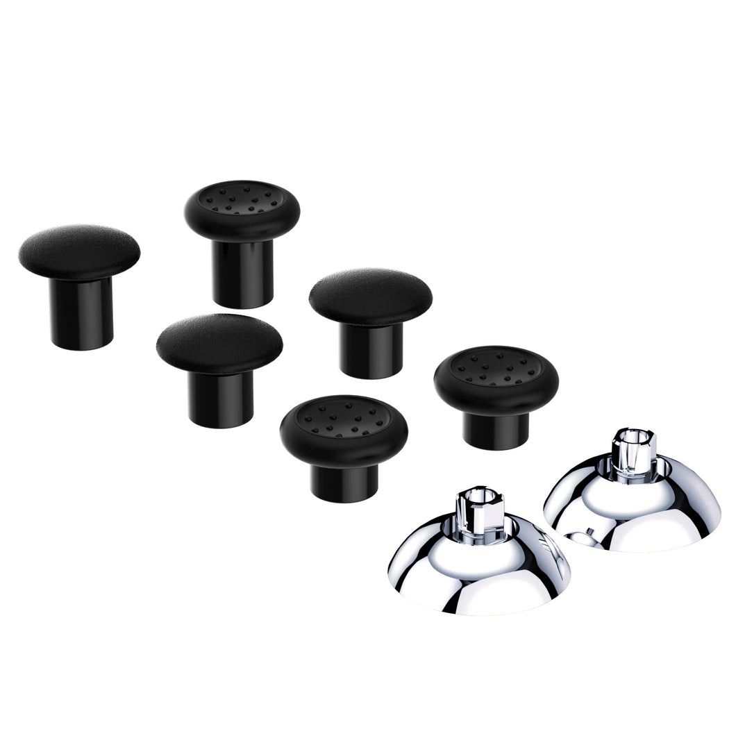 Glossy Chrome Silver And Black ThumbsGear Interchangeable Ergonomic Thumbstick Compatible With PS4 Slim PS4 Pro PS5 Controller With 3 Height Domed And Concave Grips Adjustable Joystick-P4J1109WS