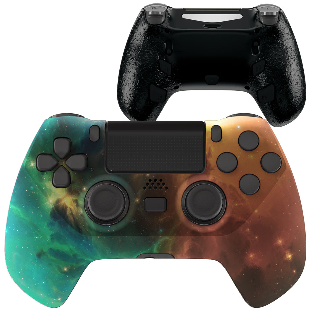 Gold Nebula Decade Tournament Controller(DTC) Upgrade Kit With Upgrade Board & Ergonmic Shell & Back Buttons & Trigger Stops Compatible With PS4 Controller JDM-040/050/055-P4MG010