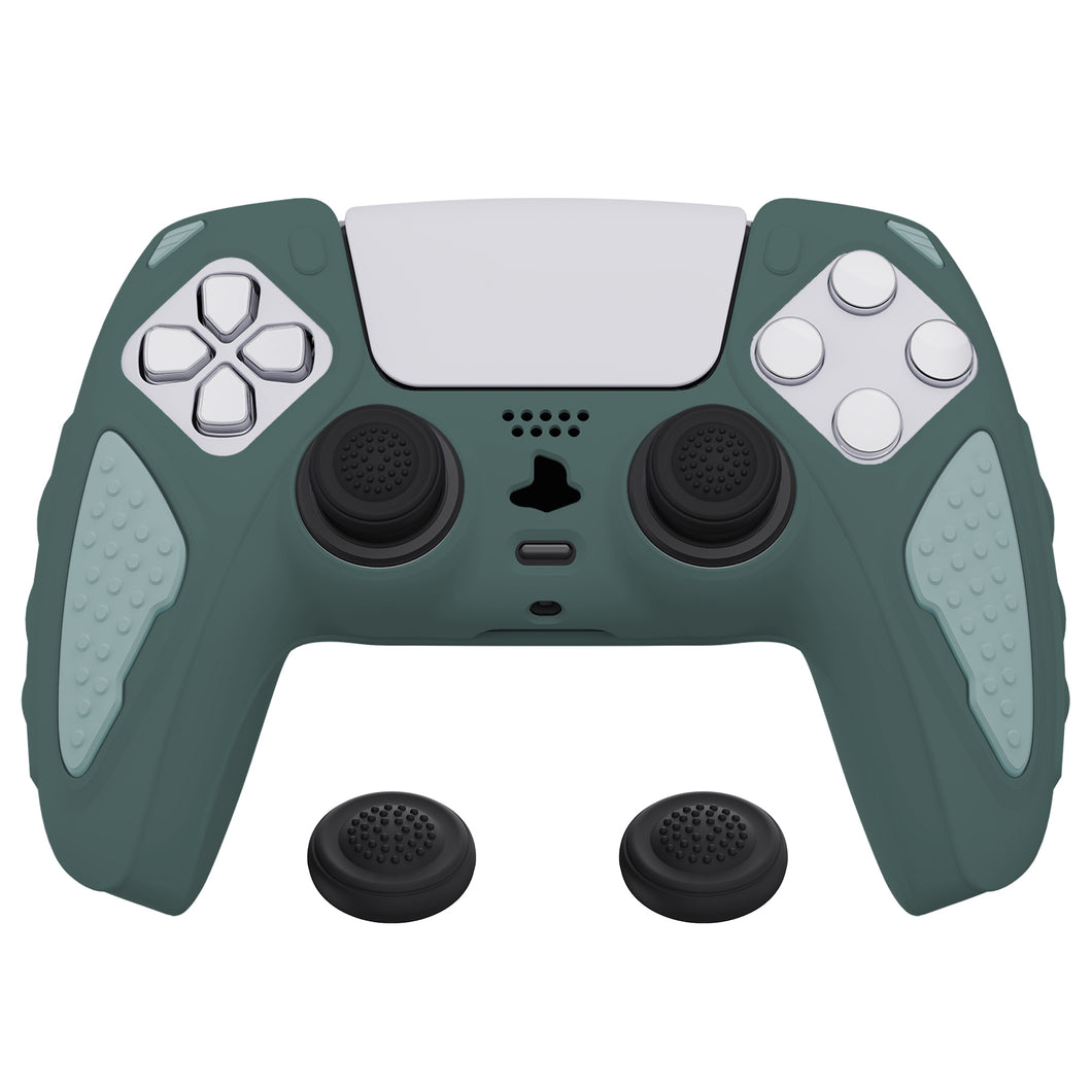 Knight Edition Templeton Gray & Jade Grey Ergonomic Silicone Case Skin With Black Joystick Caps For PS5 Controller-QSPF012