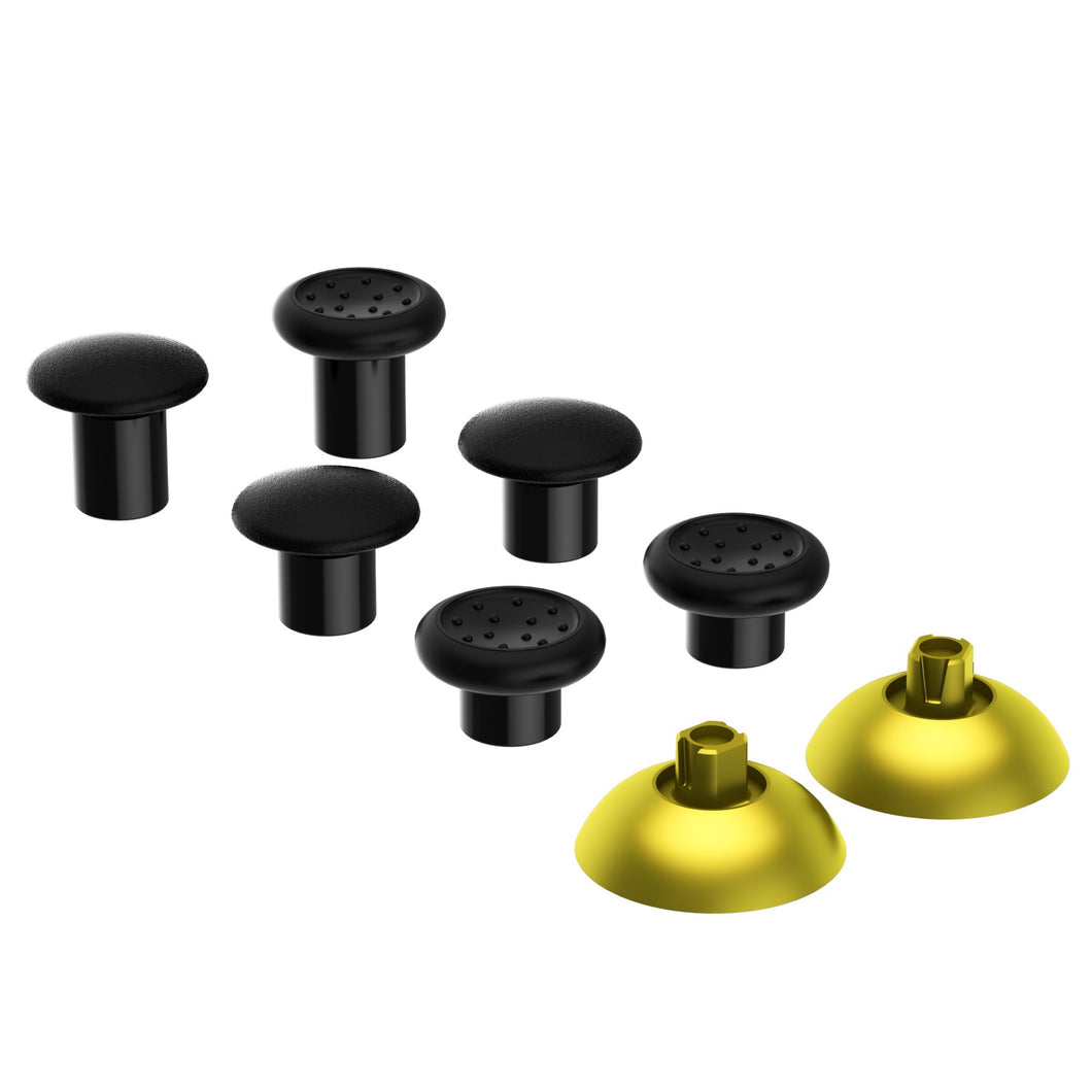 Matte Chrome Gold And Black ThumbsGear Interchangeable Ergonomic Thumbstick Compatible With PS4 Slim PS4 Pro PS5 Controller With 3 Height Domed And Concave Grips Adjustable Joystick-P4J1104WS