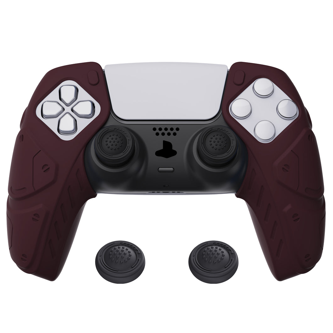 Mecha Edition Wine Red Ergonomic Silicone Case Skin With Black Joystick Caps For PS5 Controller-JGPF006