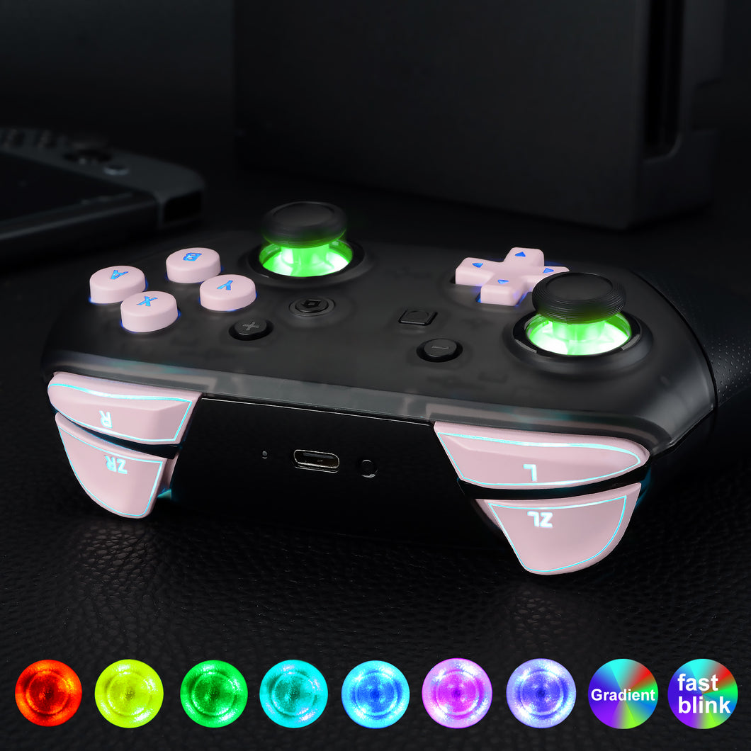 Multi-Colors Luminated Thumbsticks D-pad ABXY ZR ZL L R Matte UV Cherry Blossoms Pink Classic Symbol Buttons DTFS LED Kit For Nintendo Switch Pro Controller-9 Colors Modes 6 Areas DIY Option Button Control-NSLED018