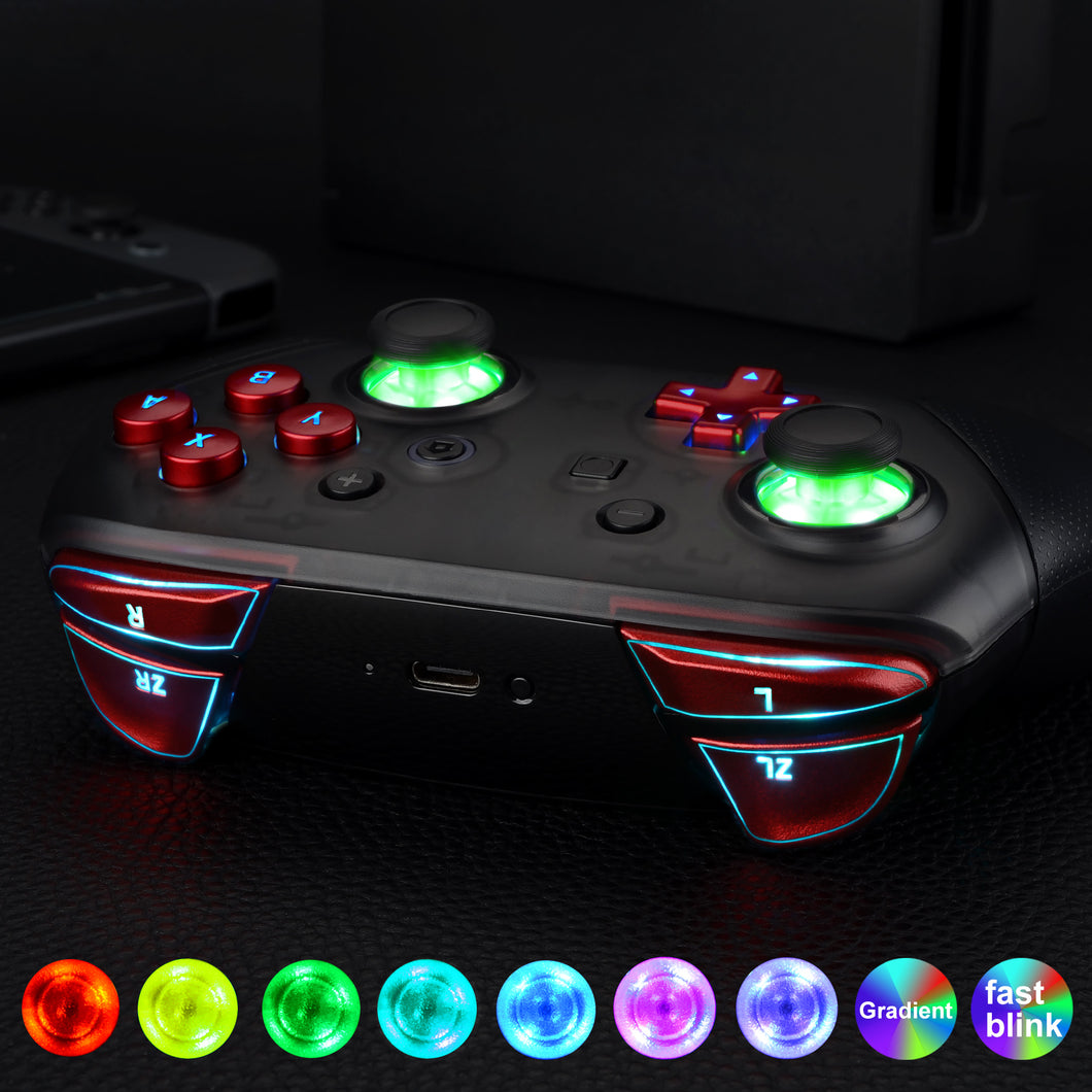 Multi-Colors Luminated Thumbsticks D-pad ABXY ZR ZL L R Matte UV Vampire Red Classic Symbol Buttons DTFS LED Kit For Nintendo Switch Pro Controller-9 Colors Modes 6 Areas DIY Option Button Control-NSLED019